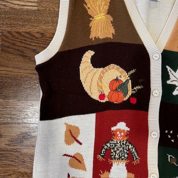 VTG Southern Lady Fall Embroidered Vest Womens XL Scarecrow Pumpkin Cottage USA - Picture 7 of 8